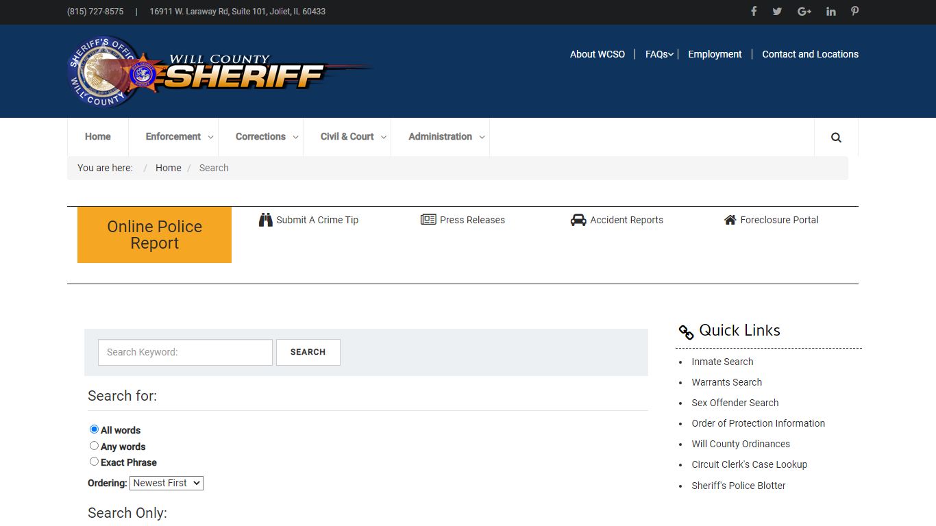Search - Will County Sheriff's Office Homepage - WC ...