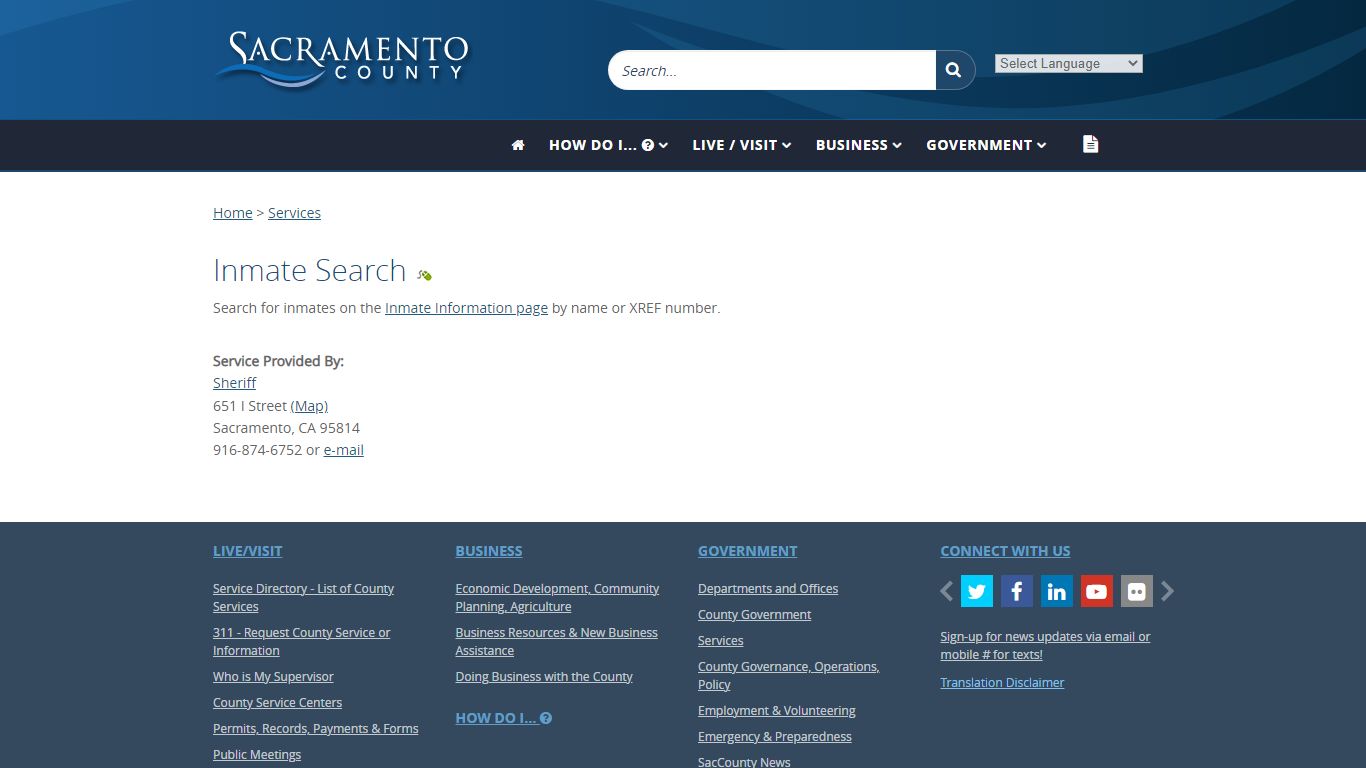 Inmate Search - Sacramento County, California